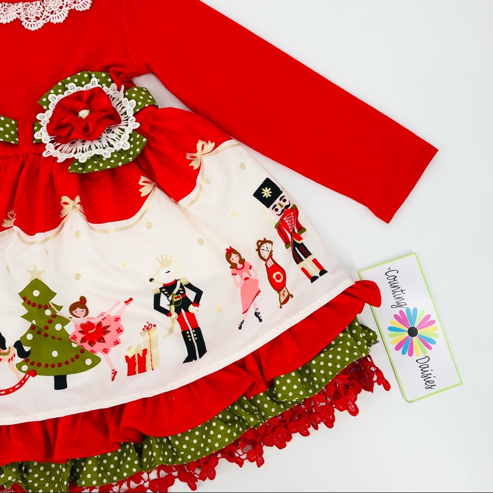 NWT Counting Daisies Nutcracker Print Holiday Christmas Ruffle Skirt Dress NEW - Picture 4 of 12